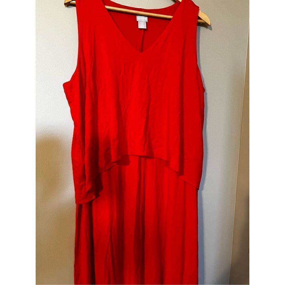 Chicos Women’s Size 3 Popover Solid Maxi Dress Red Sleeveless V Neck Slit - Picture 8 of 12
